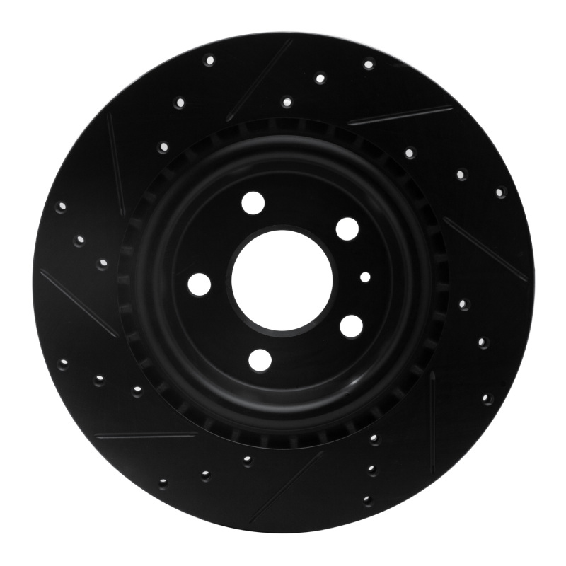 Audi A4 Brake Rotor (1) - Rear Right - R1 Concepts - Drilled & Slotted - Black - `08-`25